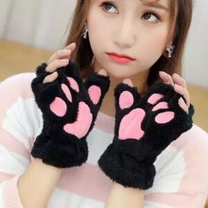 🆕Black Fingerless Cat Paw Gloves